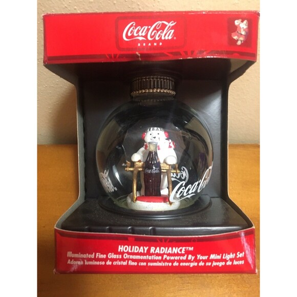 NIB Coca-cola Holiday Radiance fine glass illuminated ornament Polar bear sled - Picture 1 of 2